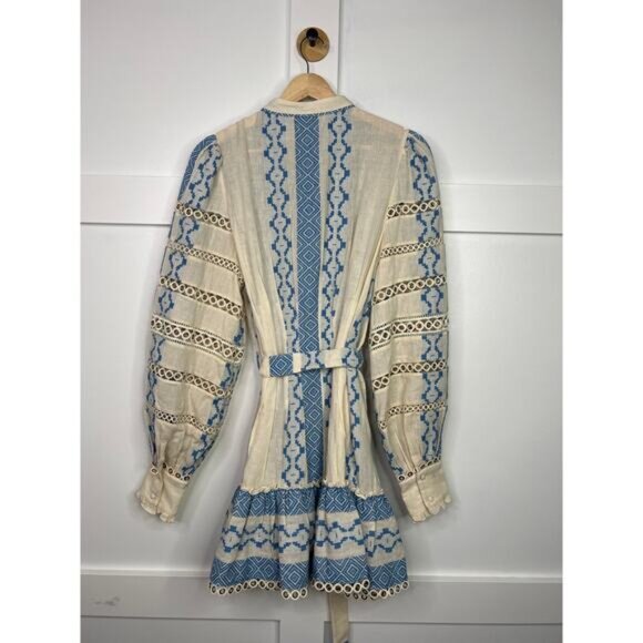 NEW Hemant & Nandita Long Sleeve Tie Waist Pehr Mini Dress Cotton Size: Large - Picture 10 of 12